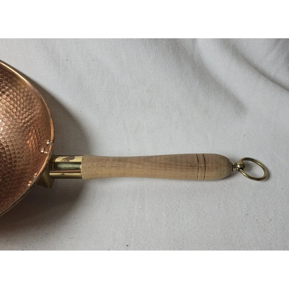 Vintage Textured Hammered‎ Copper Wood Handle  Sauce Pot 9